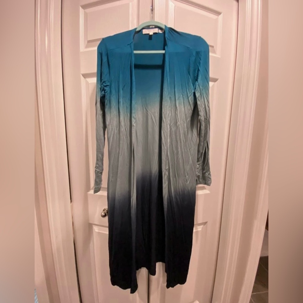 Adyson Parker Teal to Navy Ombre Long Sleeve Open-Front Duster